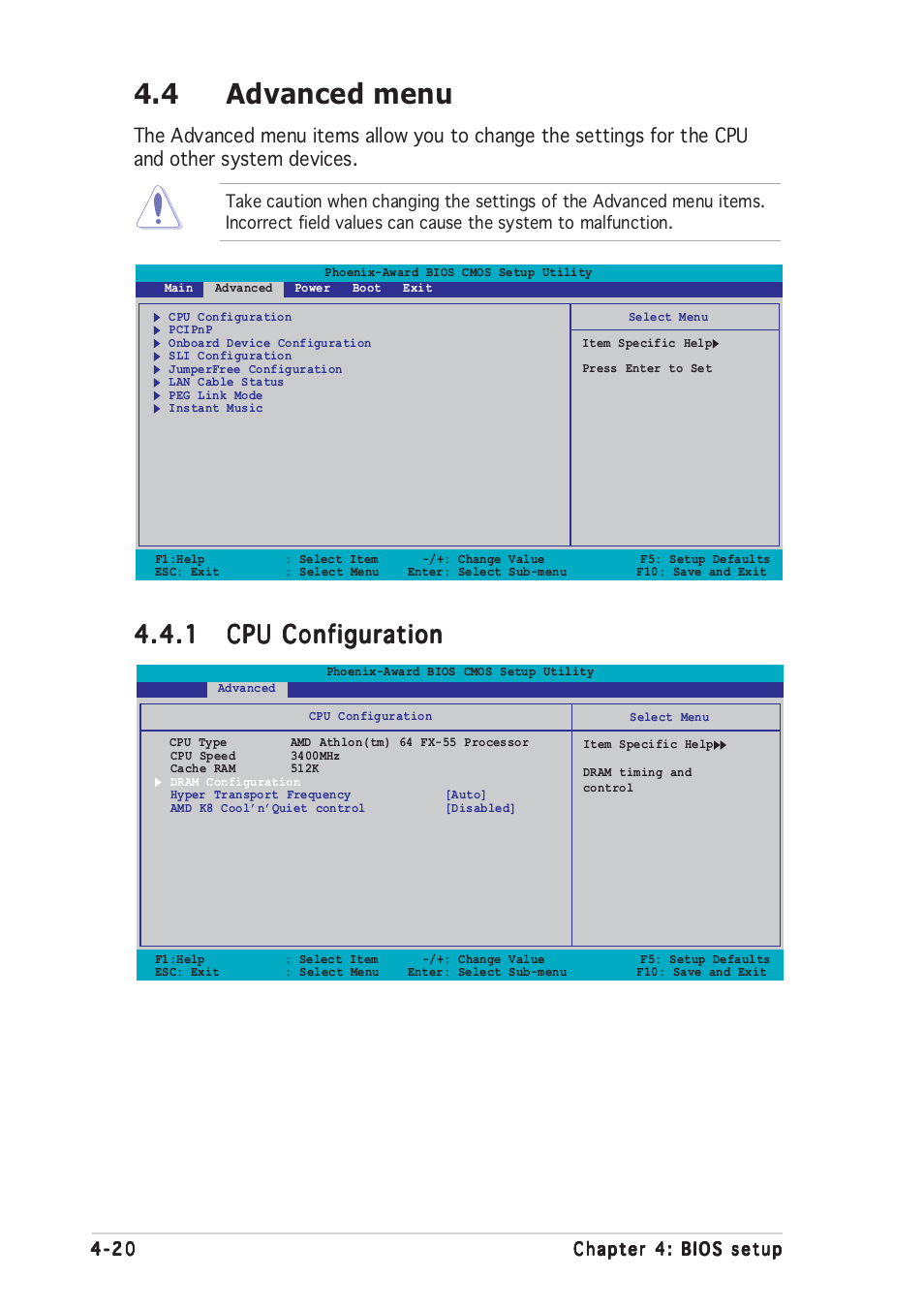 4 advanced menu | Asus A8N-SLI User Manual | Page 82 / 162