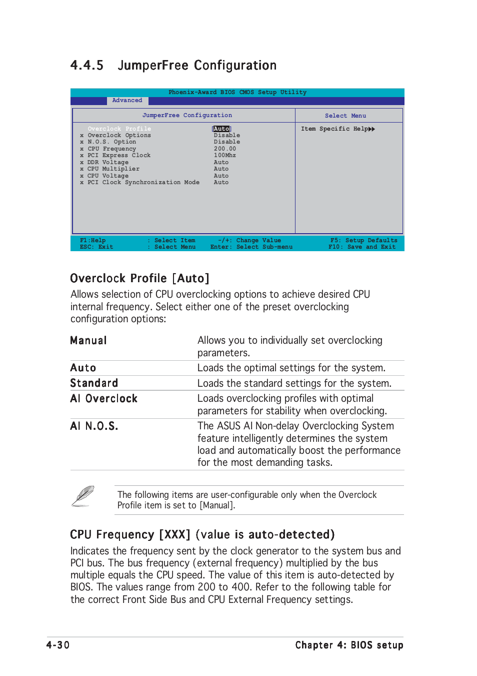 Cpu frequency [xxx] (value is auto-detected), Overclock profile [auto | Asus A8N-SLI User Manual | Page 92 / 162