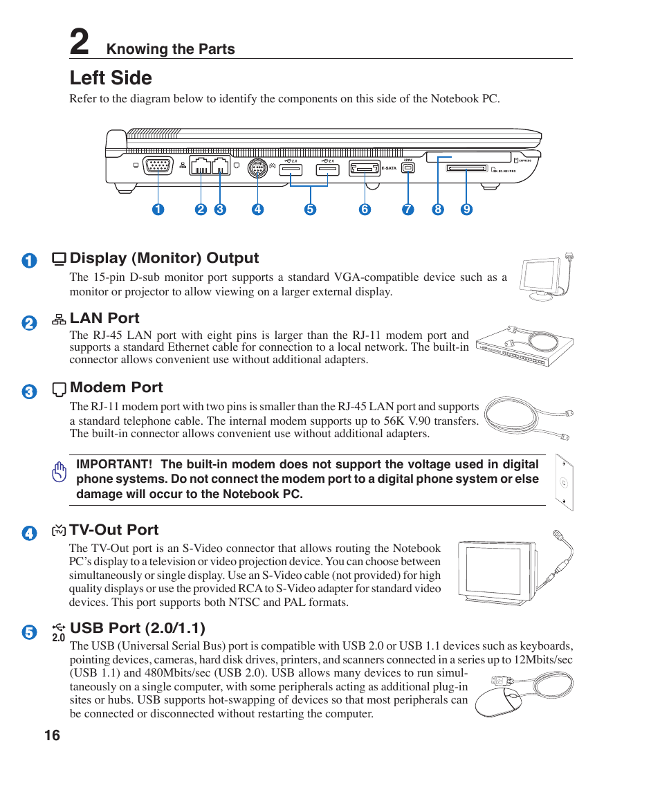 Left side | Asus Z84F User Manual | Page 16 / 68