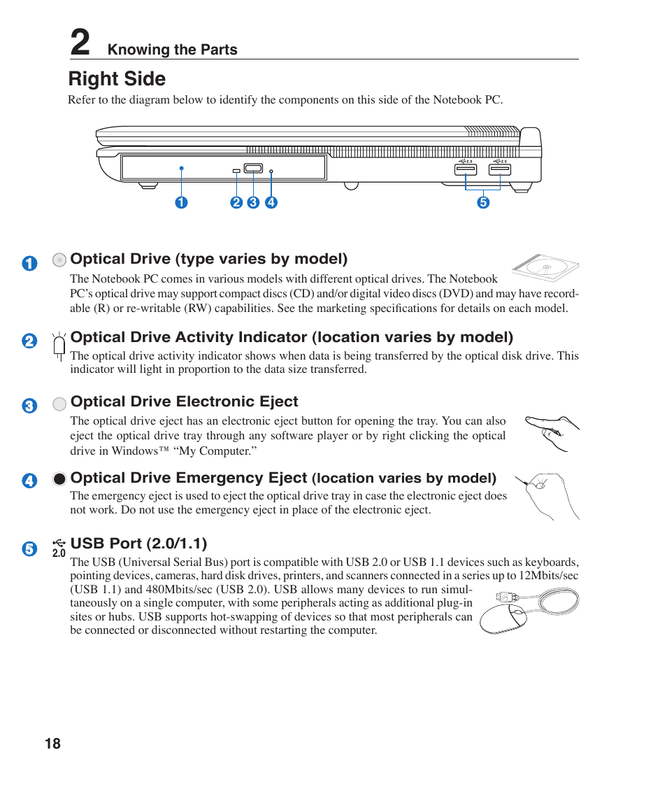 Right side | Asus Z84F User Manual | Page 18 / 68