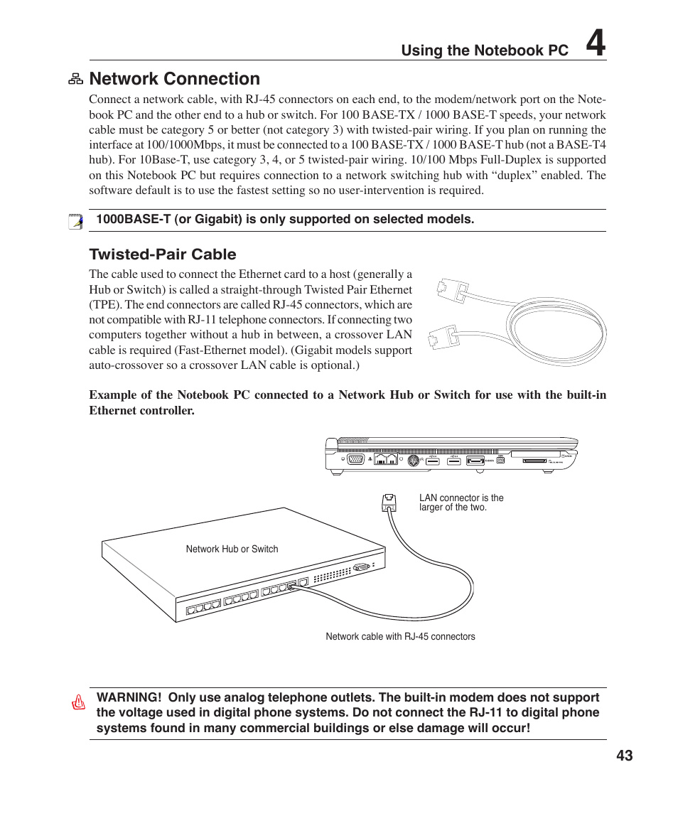 Network connection | Asus Z84F User Manual | Page 43 / 68