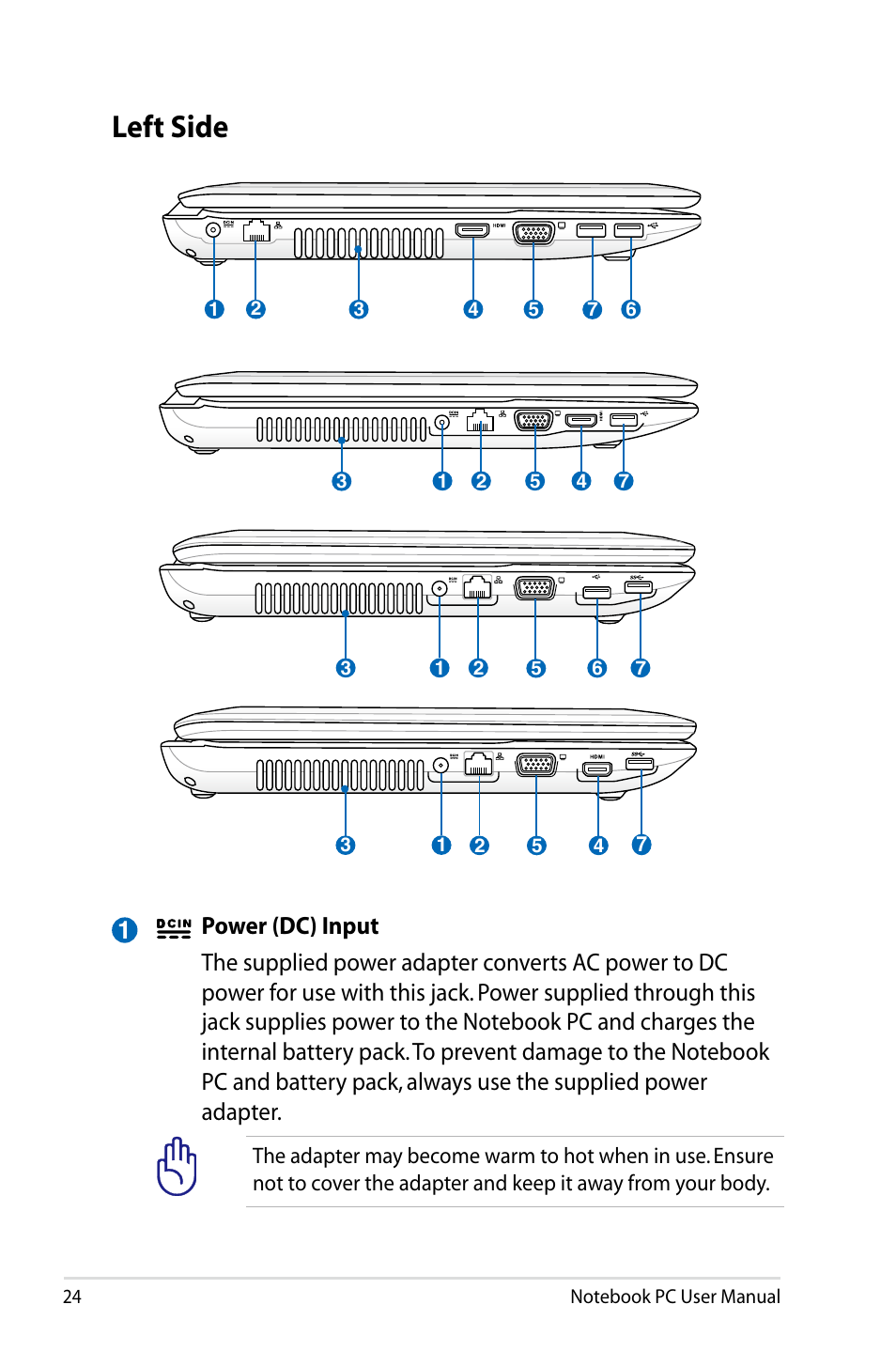 Left side | Asus X53SD User Manual | Page 24 / 110