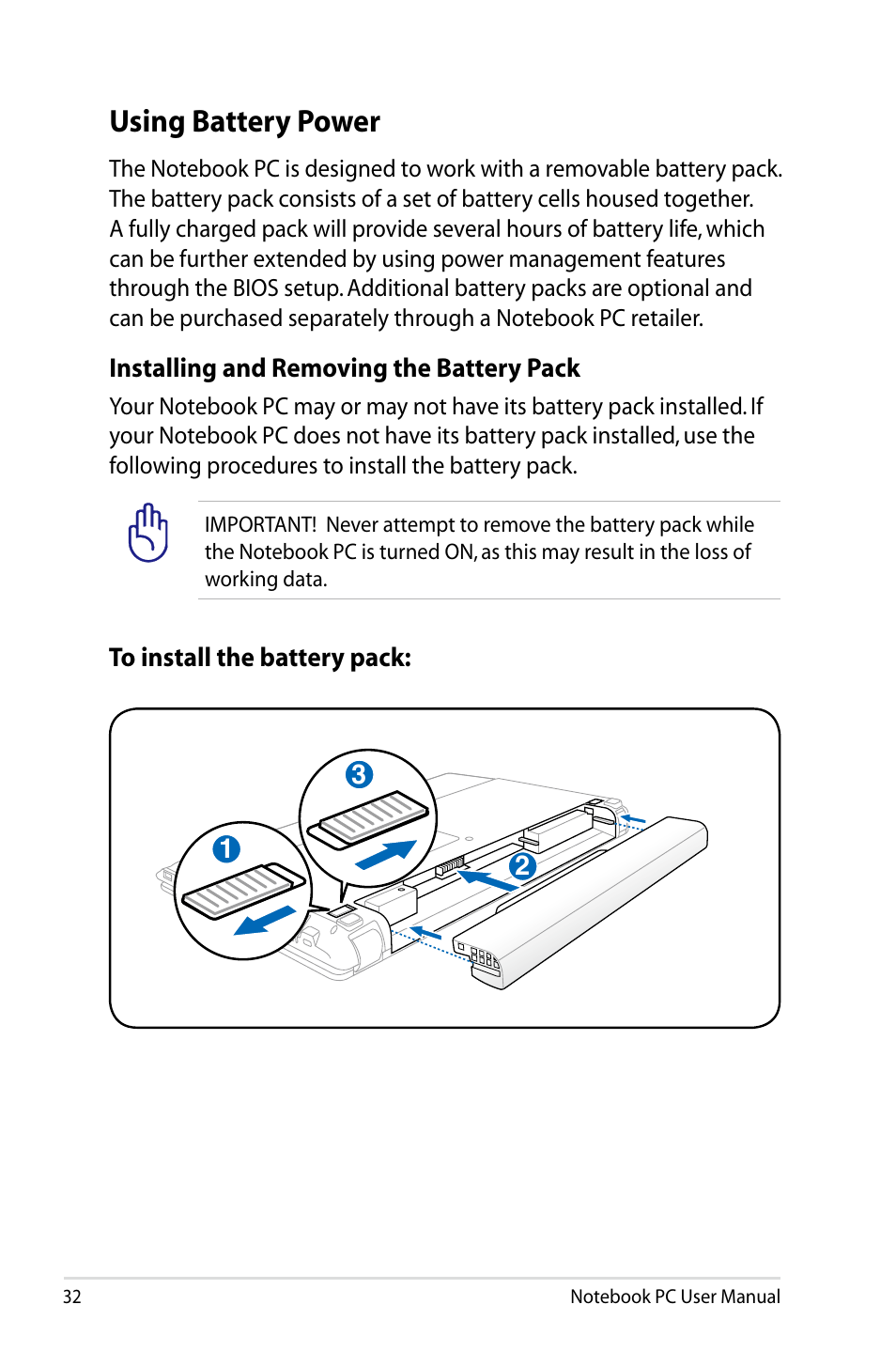 Using battery power | Asus X53SD User Manual | Page 32 / 110