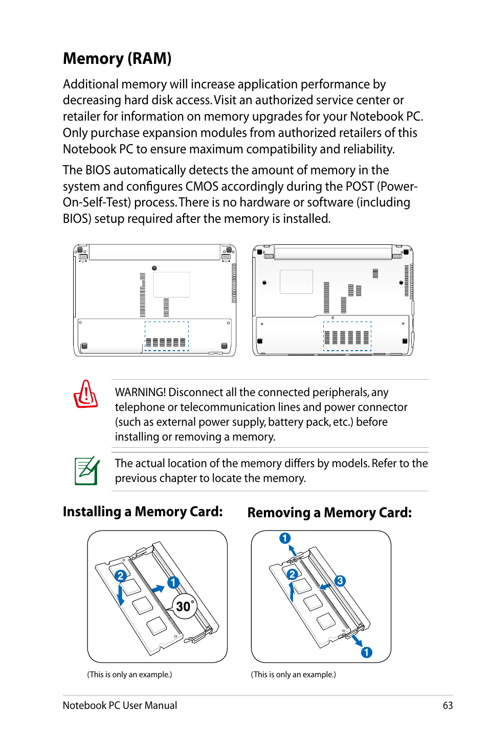 Memory (ram) | Asus X53SD User Manual | Page 63 / 110