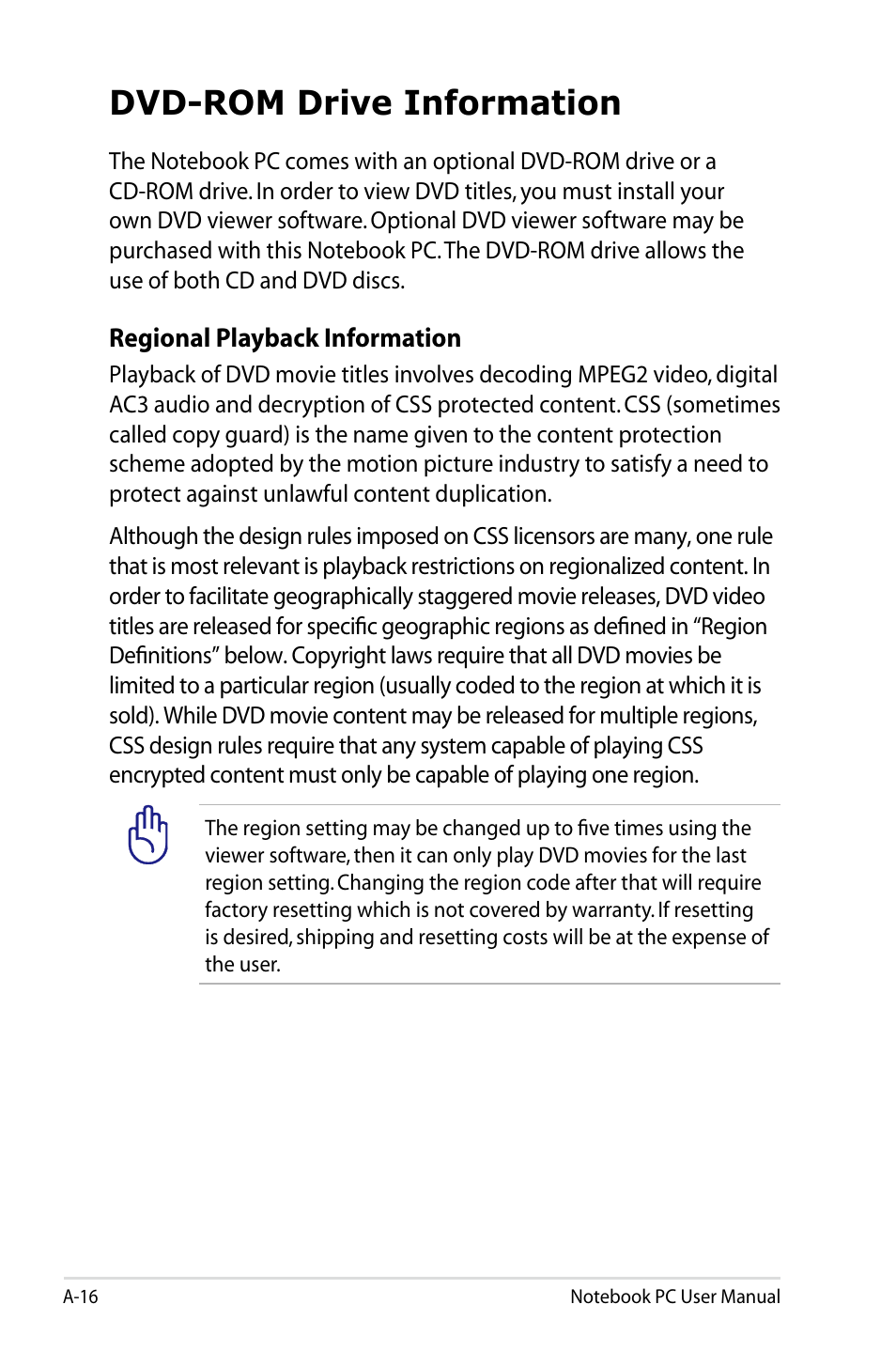 Dvd-rom drive information | Asus X53SD User Manual | Page 88 / 110