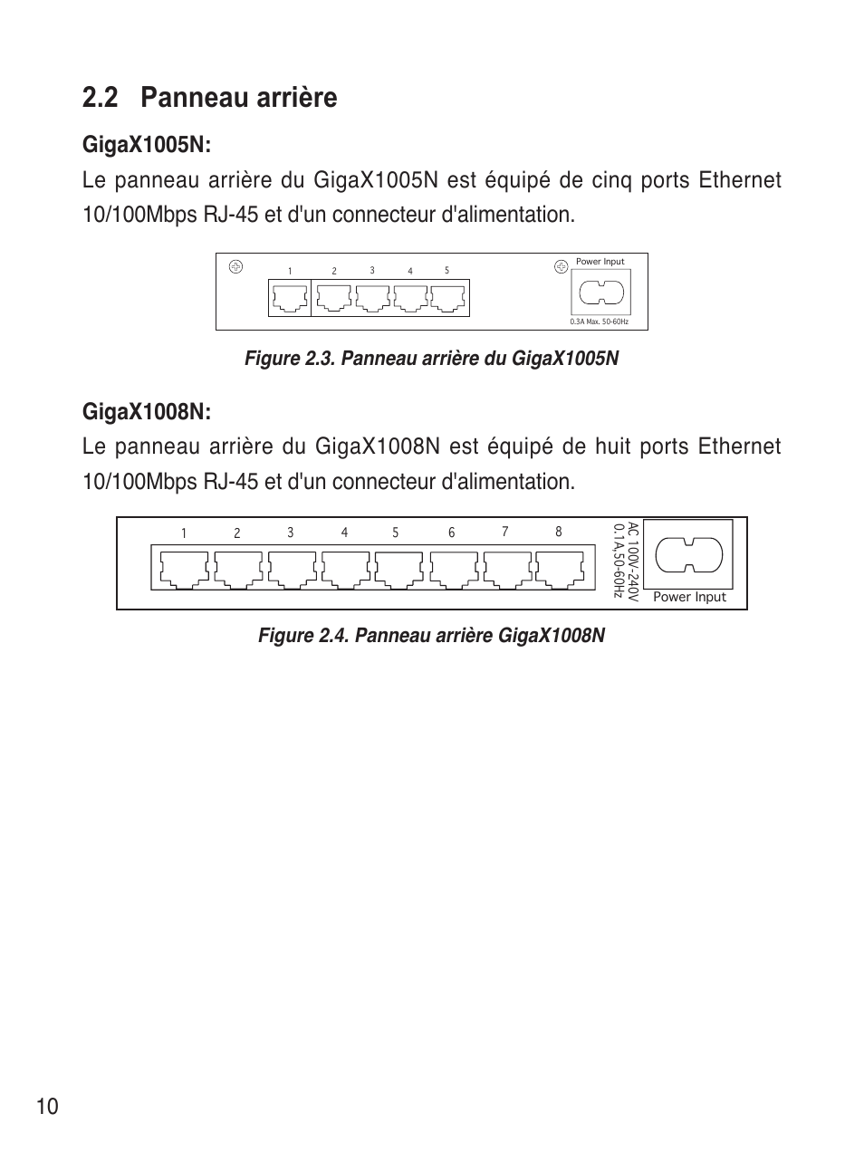 2 panneau arrière | Asus GigaX1008N User Manual | Page 11 / 60