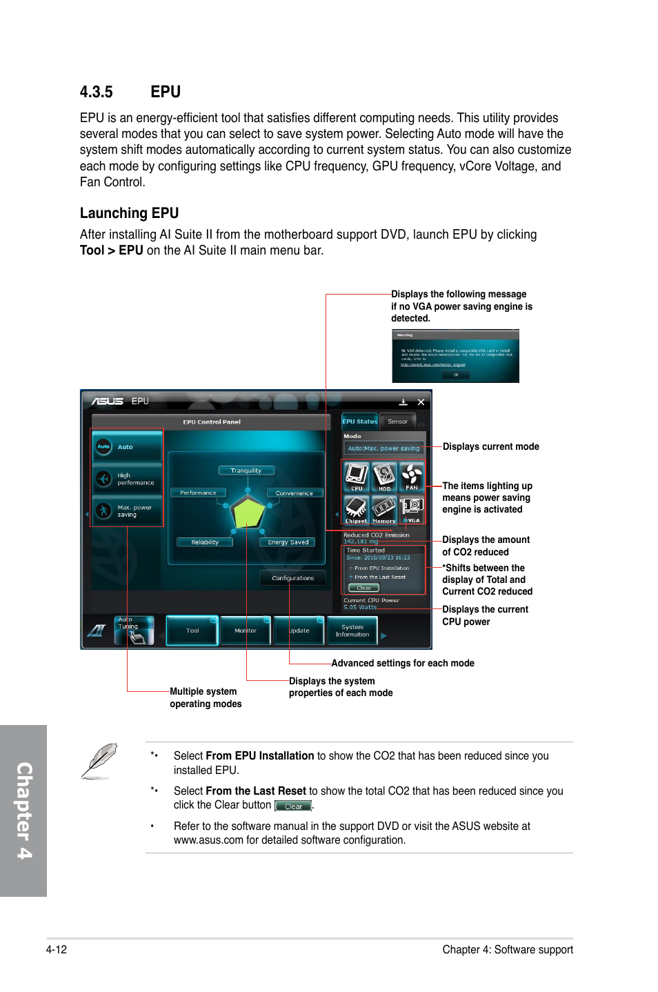 Chapter 4, 5 epu, Launching epu | Asus P8Z68-V/GEN3 User Manual | Page 118 / 146