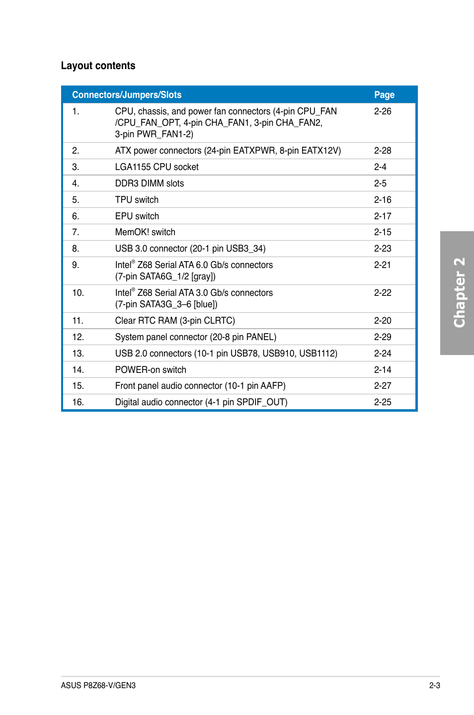 Chapter 2 | Asus P8Z68-V/GEN3 User Manual | Page 21 / 146