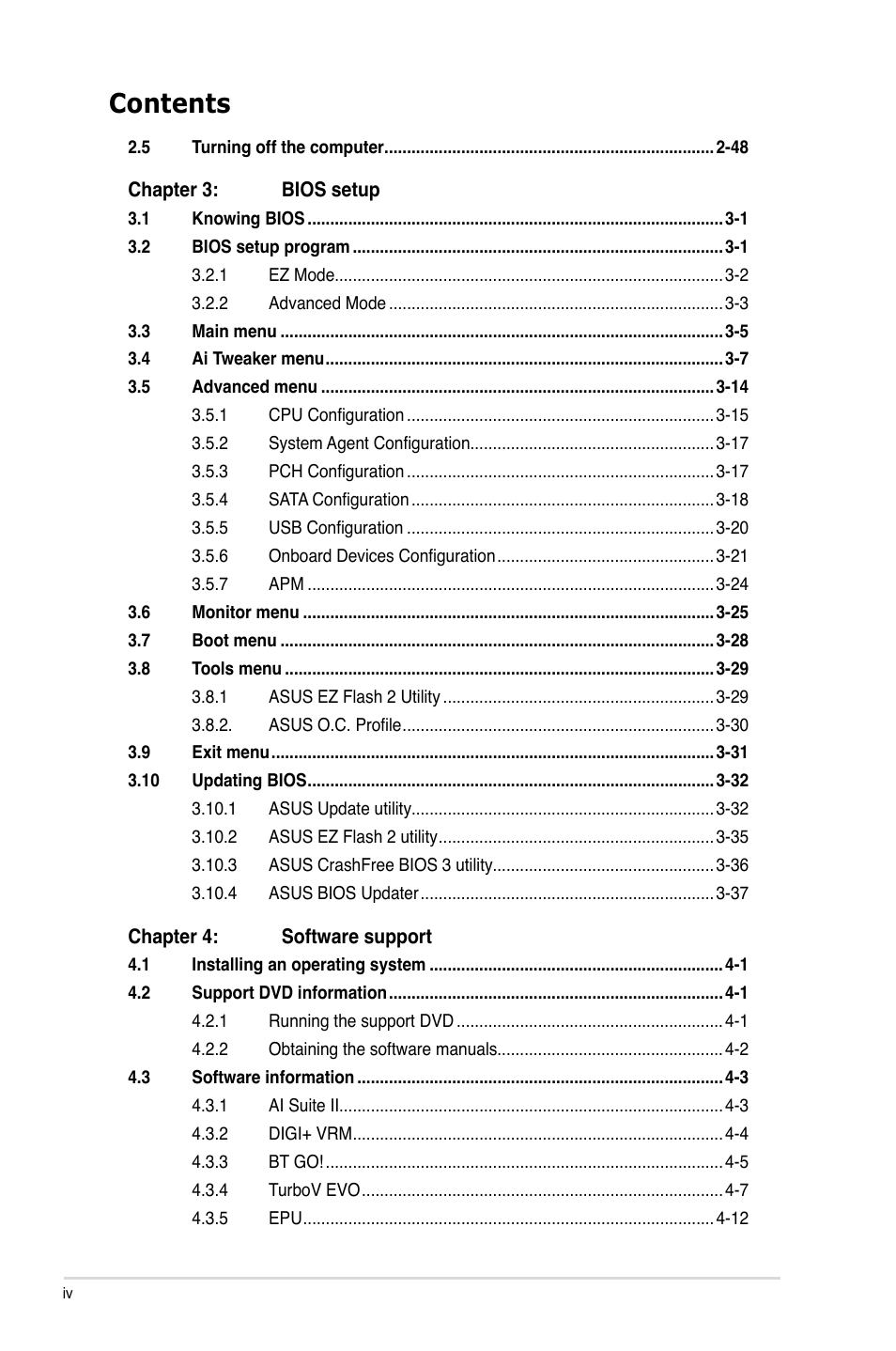 Asus P8Z68-V/GEN3 User Manual | Page 4 / 146