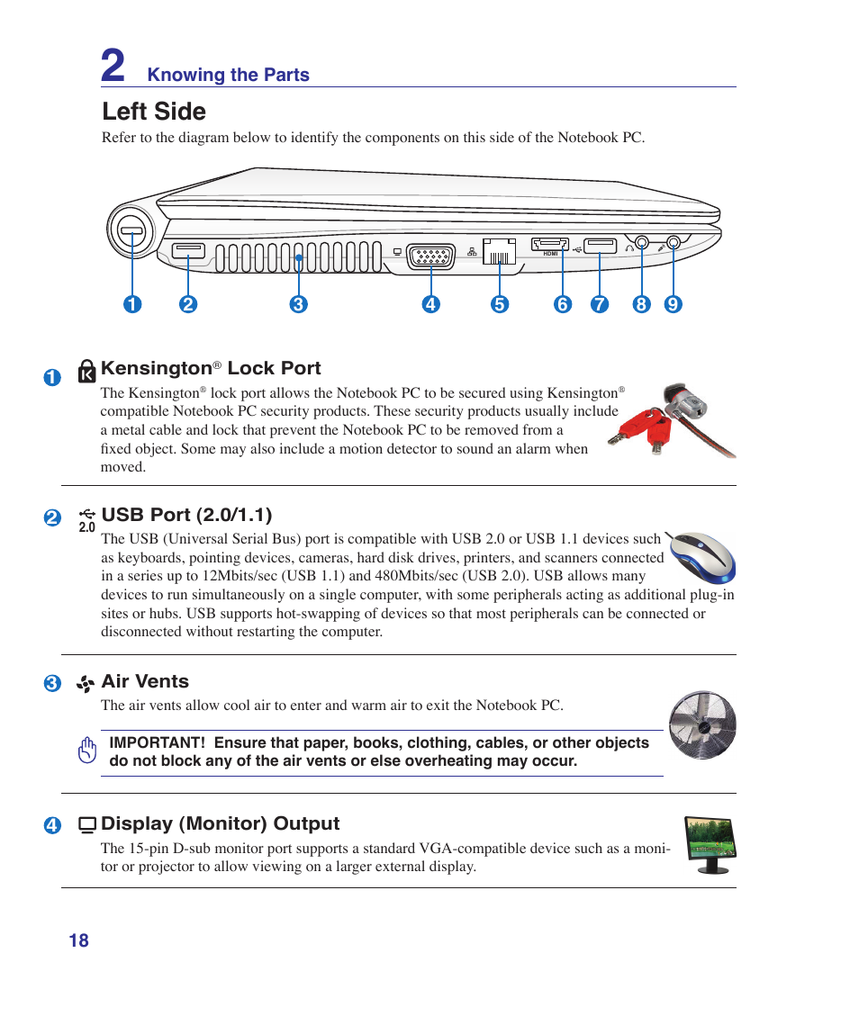 Left side | Asus U81A User Manual | Page 18 / 88