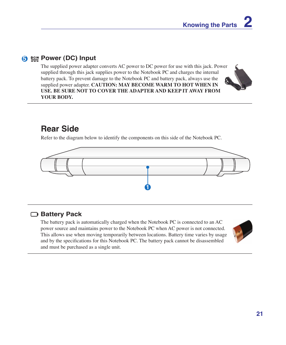 Rear side | Asus U81A User Manual | Page 21 / 88