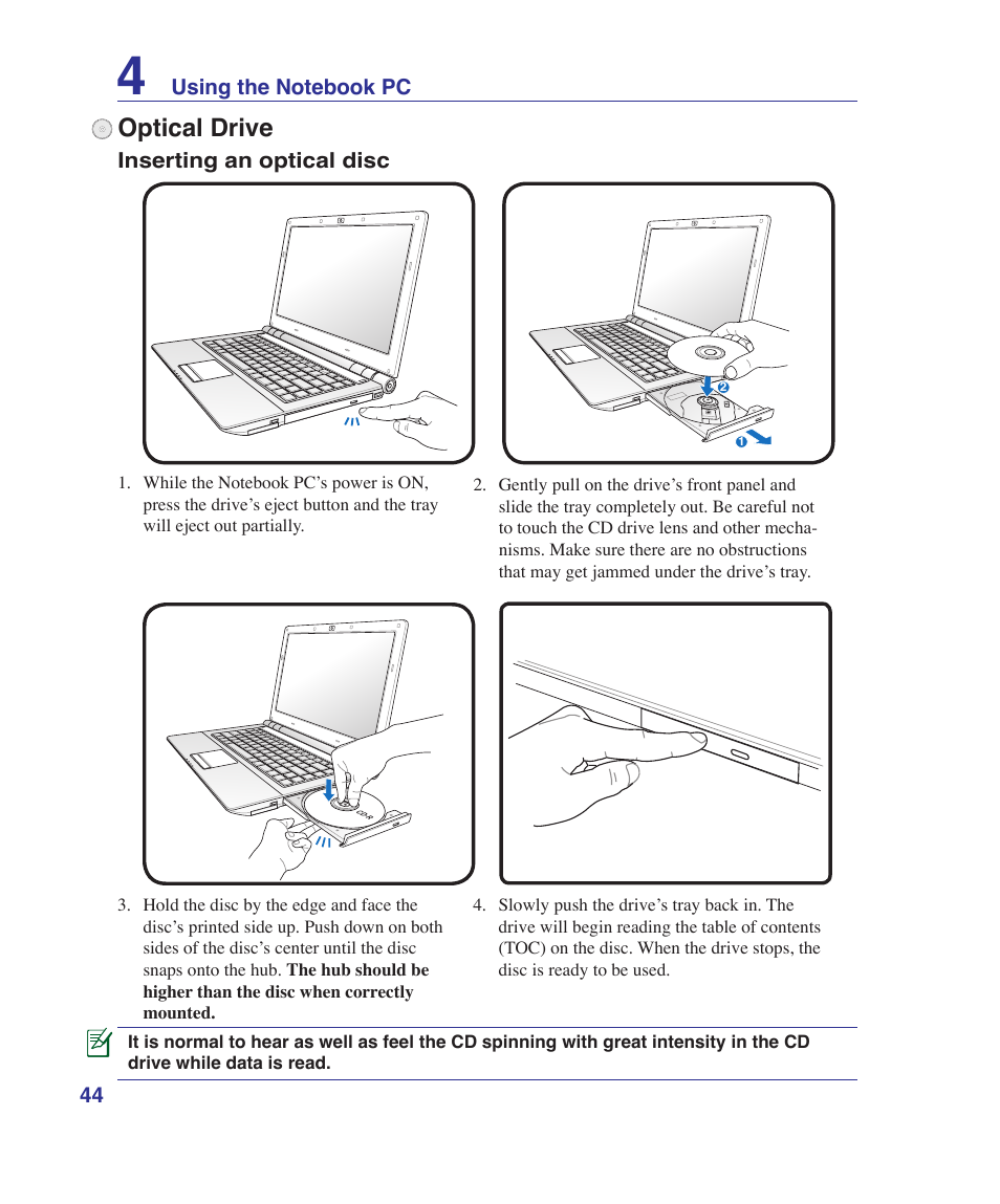 Optical drive | Asus U81A User Manual | Page 44 / 88