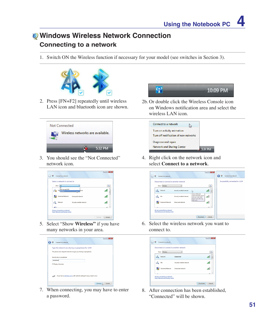 Windows wireless network connection | Asus U81A User Manual | Page 51 / 88