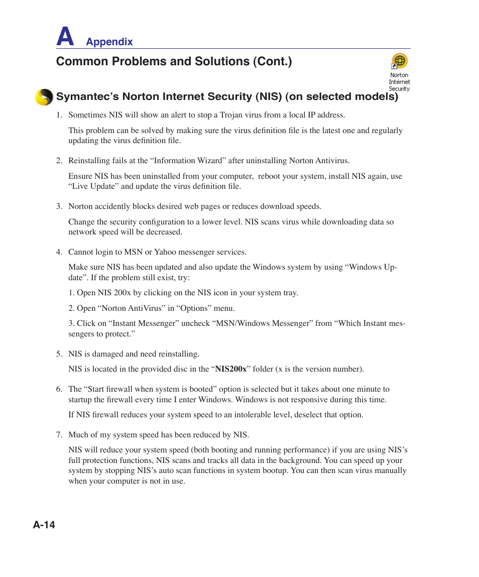 Common problems and solutions (cont.) | Asus U81A User Manual | Page 68 / 88