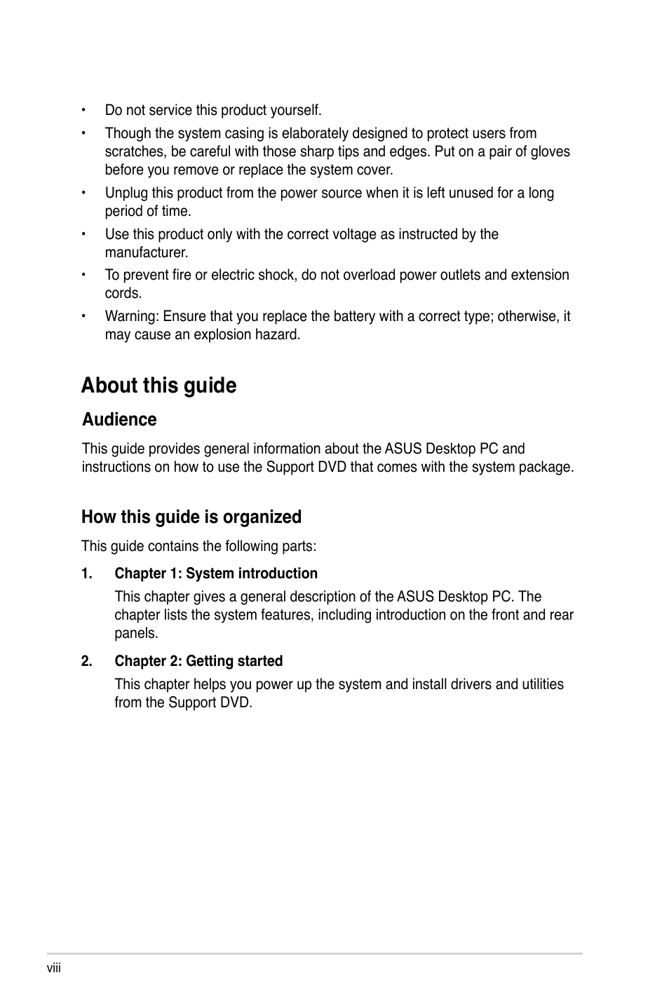 About this guide, How this guide is organized, Audience | Asus BP5242 User Manual | Page 8 / 35