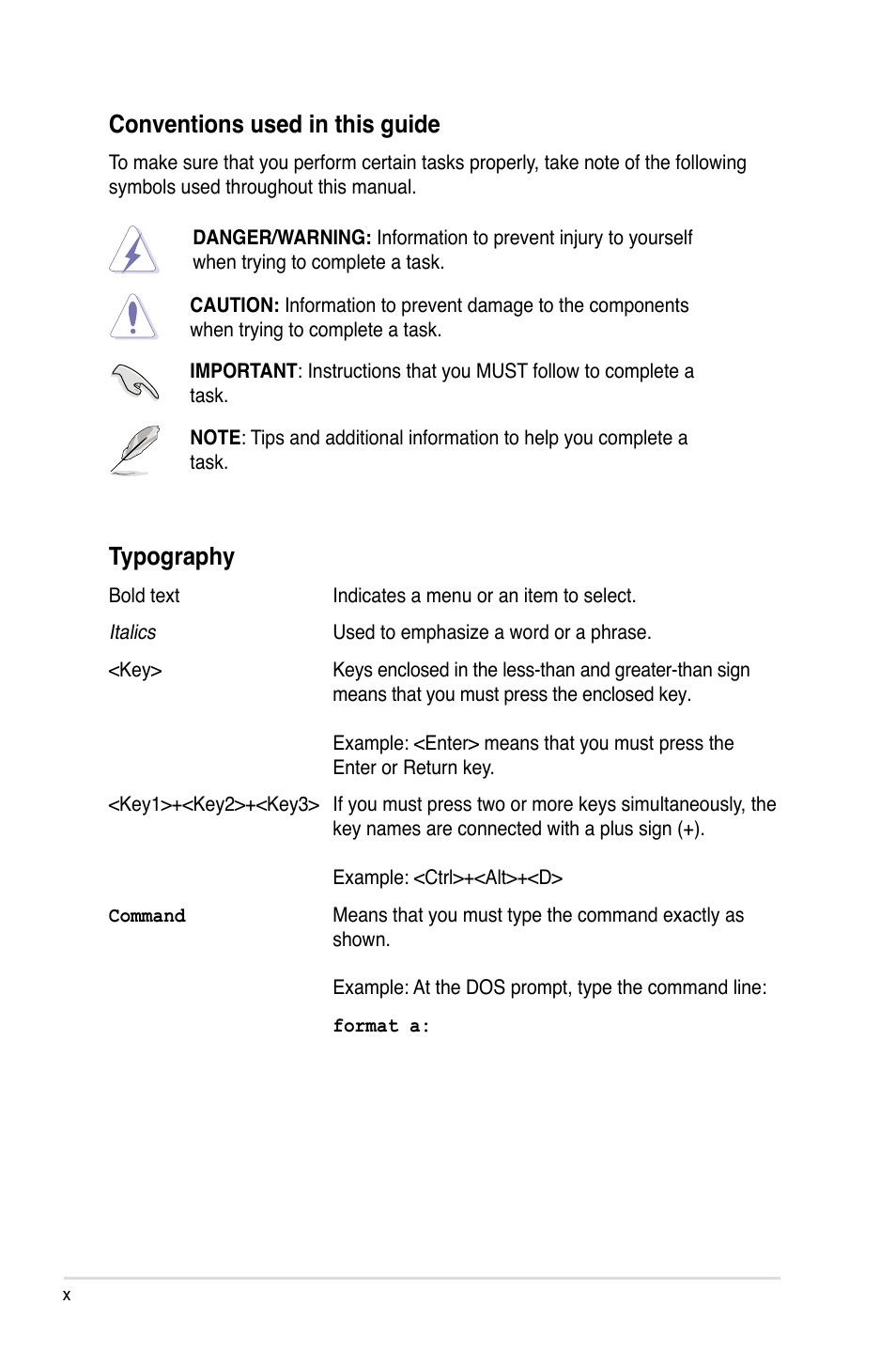 Conventions used in this guide, Typography | Asus M2Ne User Manual | Page 10 / 146