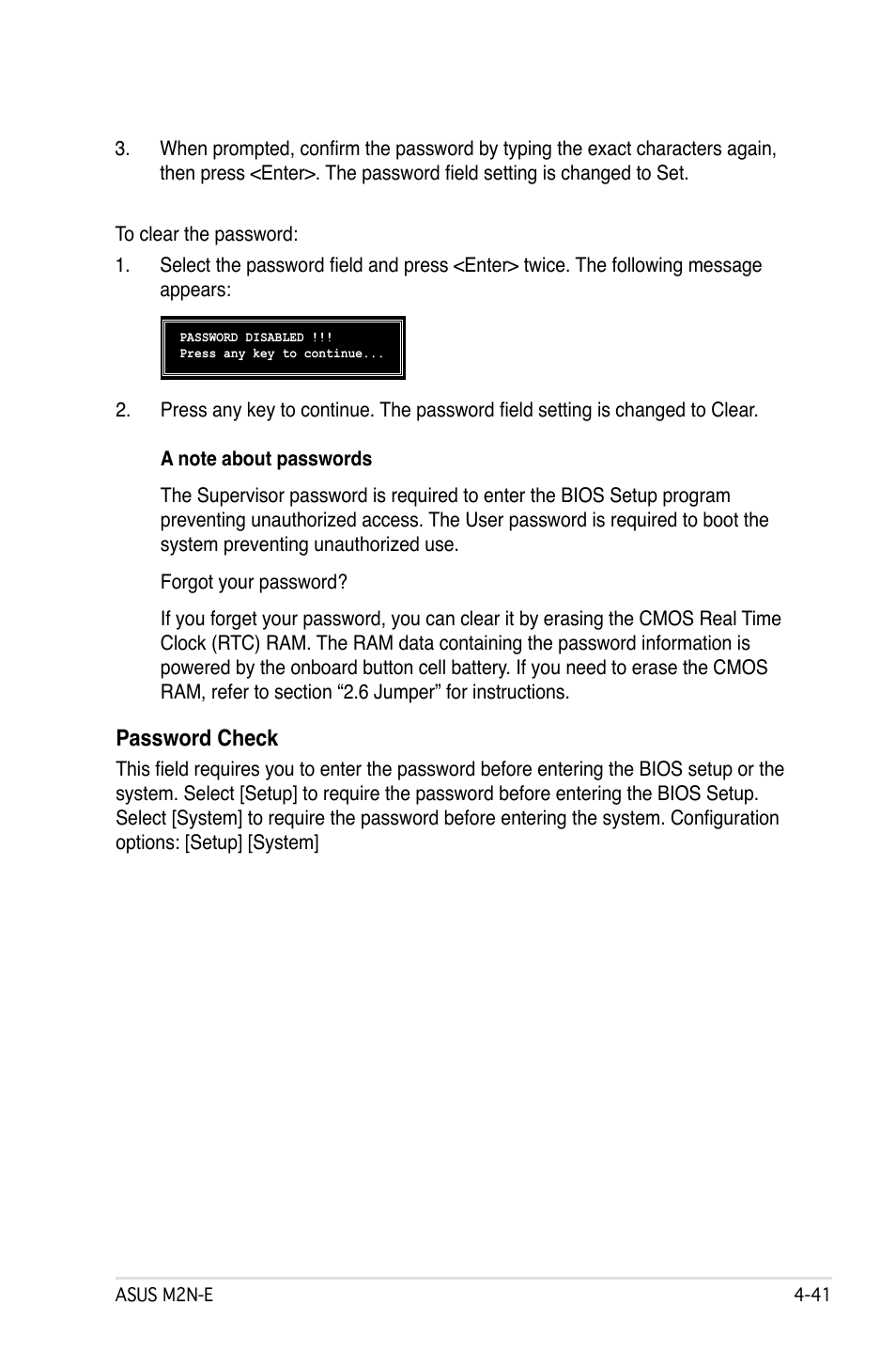 Password check | Asus M2Ne User Manual | Page 101 / 146