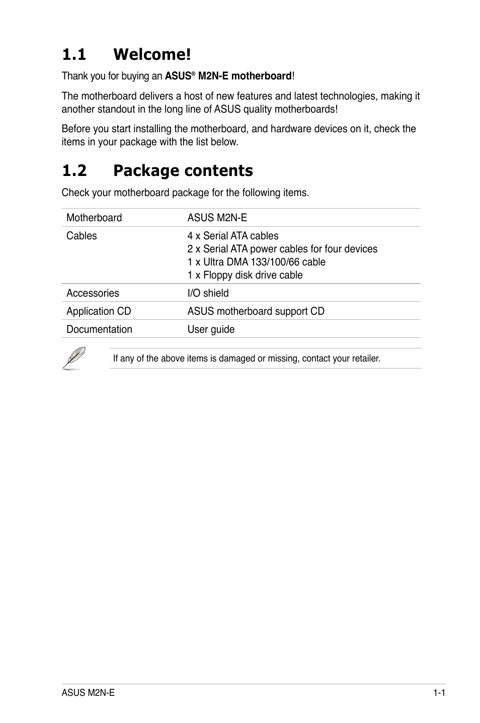 1 welcome, 2 package contents | Asus M2Ne User Manual | Page 17 / 146