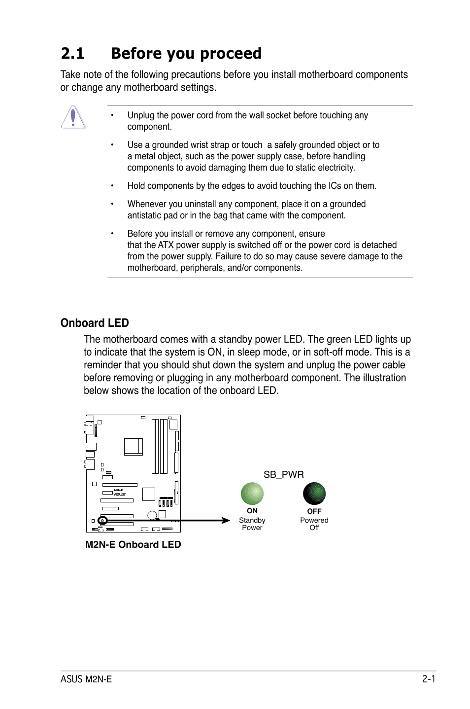 1 before you proceed, Onboard led | Asus M2Ne User Manual | Page 25 / 146