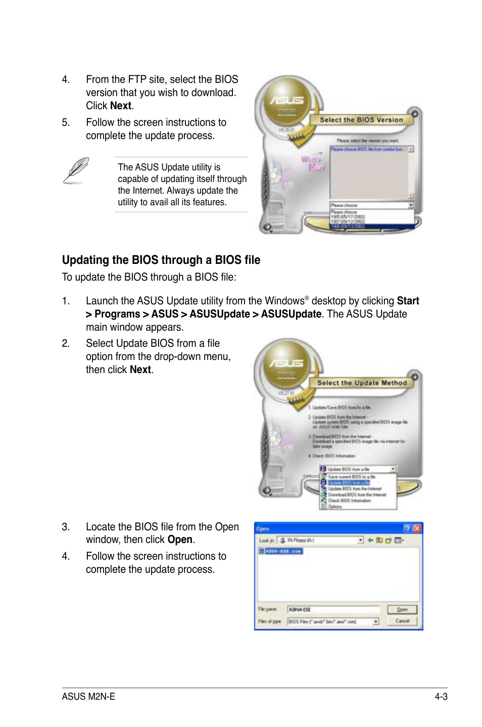 Updating the bios through a bios file | Asus M2Ne User Manual | Page 63 / 146