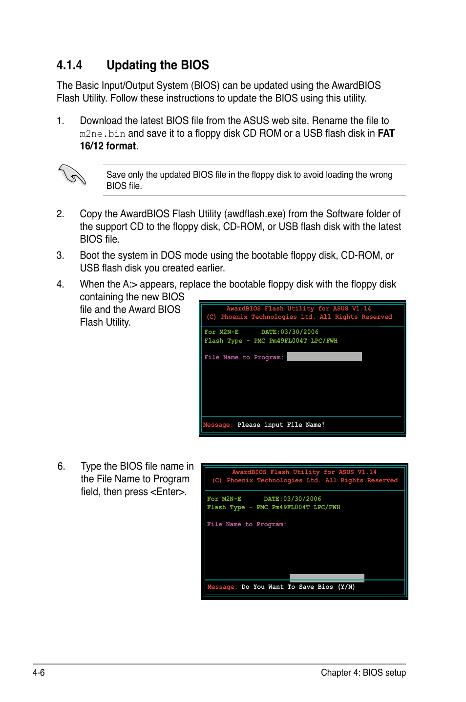 4 updating the bios | Asus M2Ne User Manual | Page 66 / 146