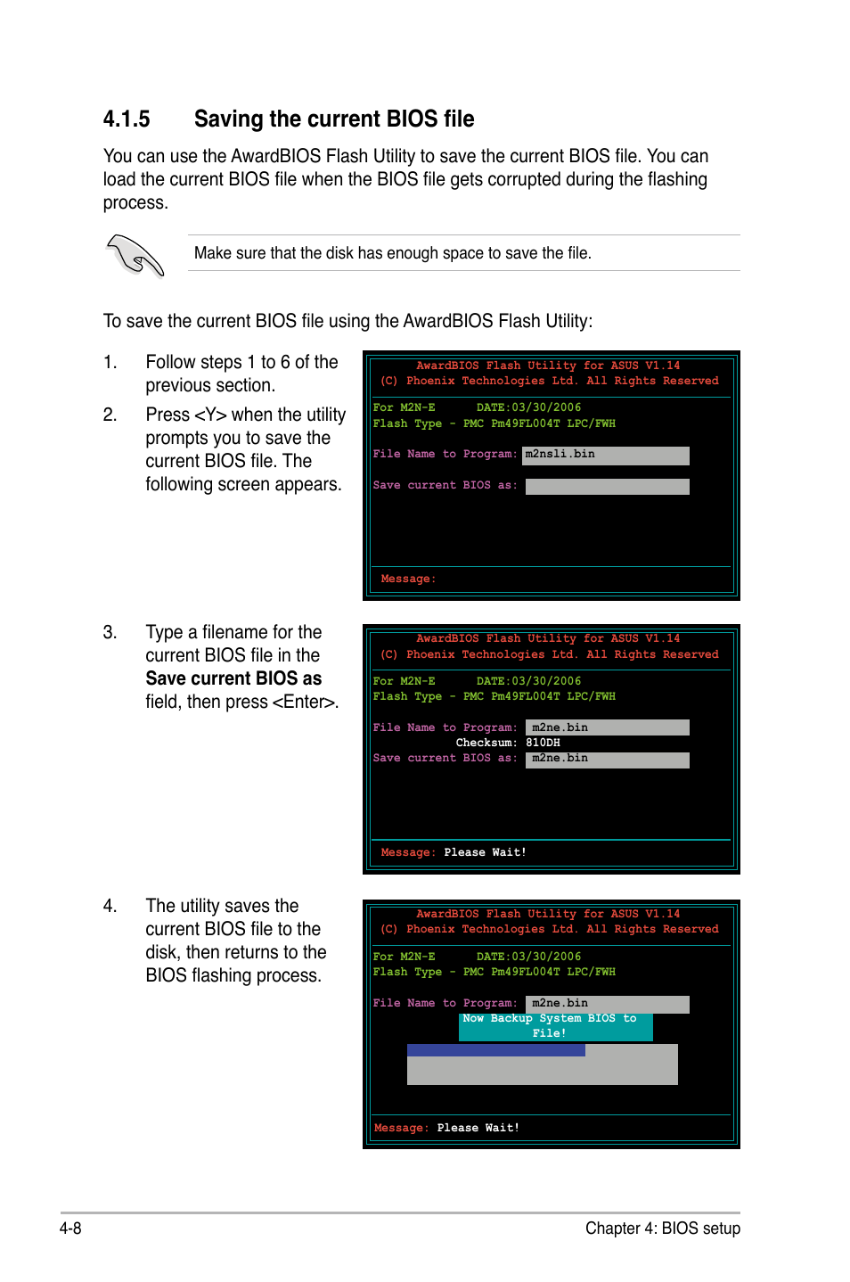 5 saving the current bios file | Asus M2Ne User Manual | Page 68 / 146