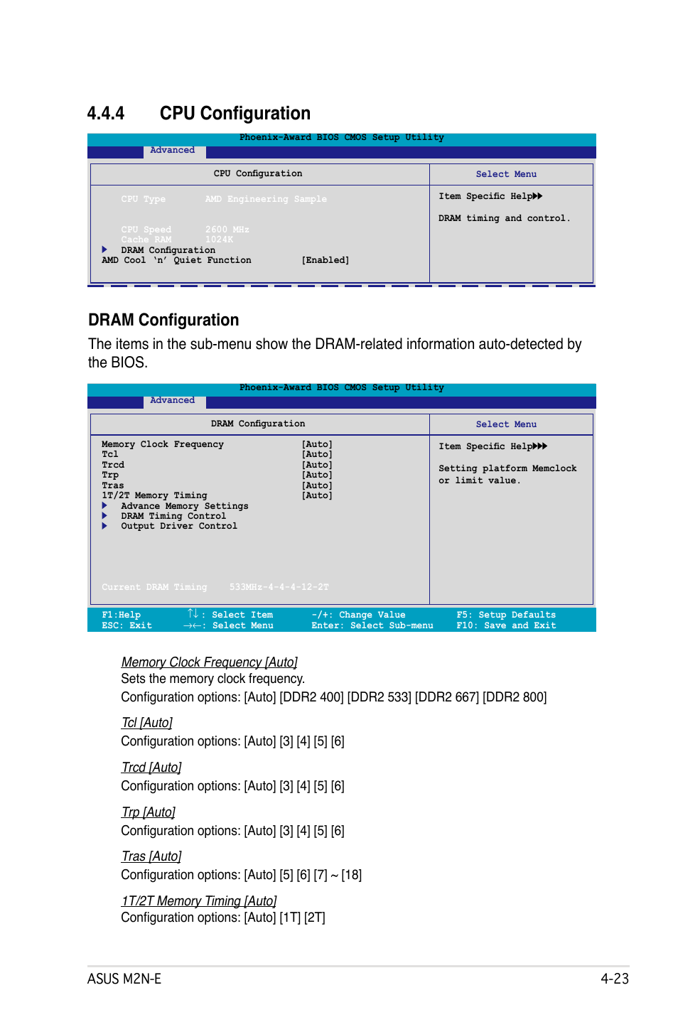 4 cpu configuration, Dram configuration, Asus m2n-e -2 | Asus M2Ne User Manual | Page 83 / 146