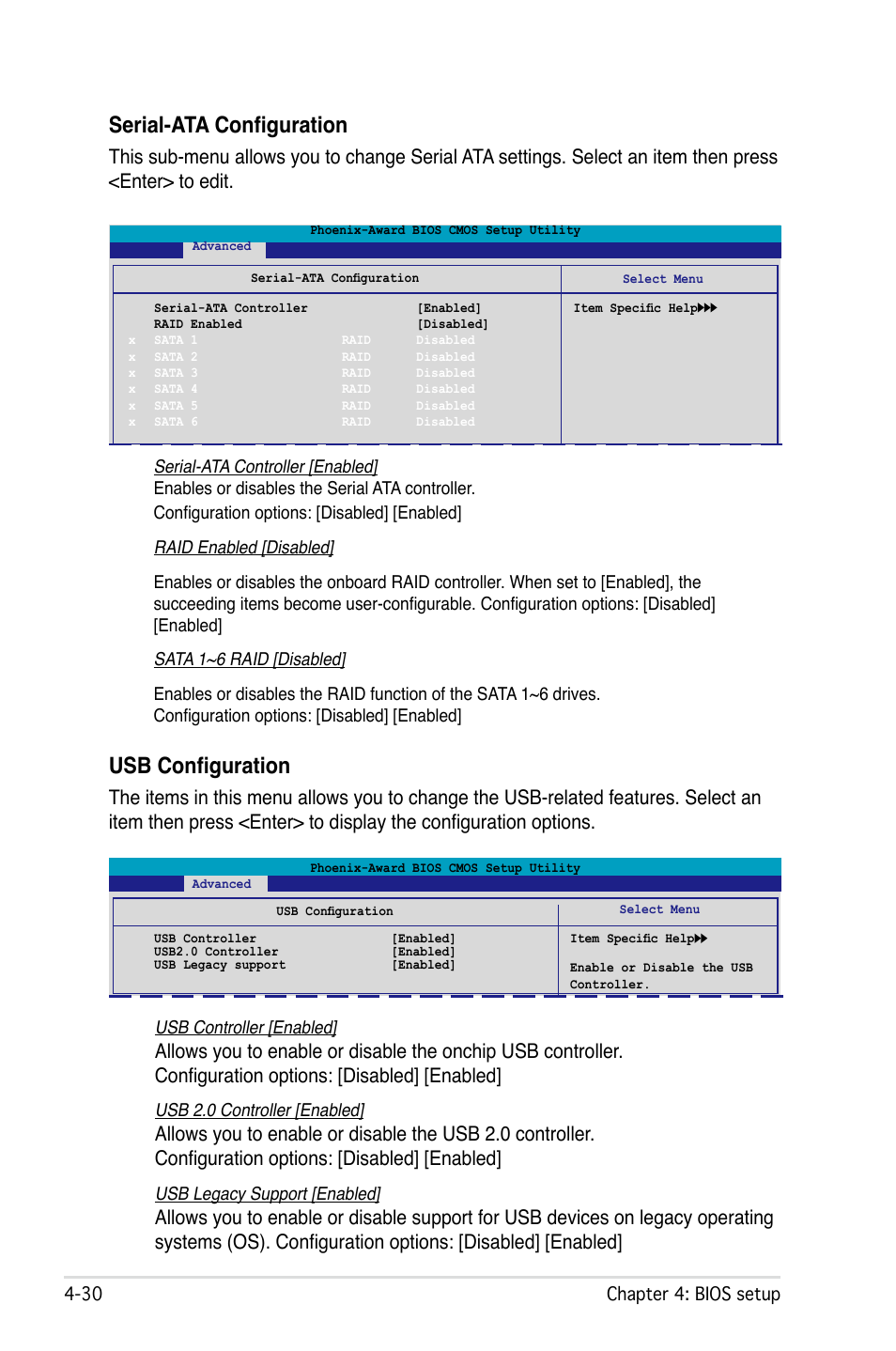 Serial-ata configuration, Usb configuration | Asus M2Ne User Manual | Page 90 / 146