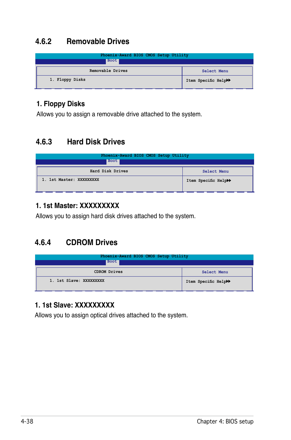 2 removable drives, 3 hard disk drives, 4 cdrom drives | Floppy disks | Asus M2Ne User Manual | Page 98 / 146