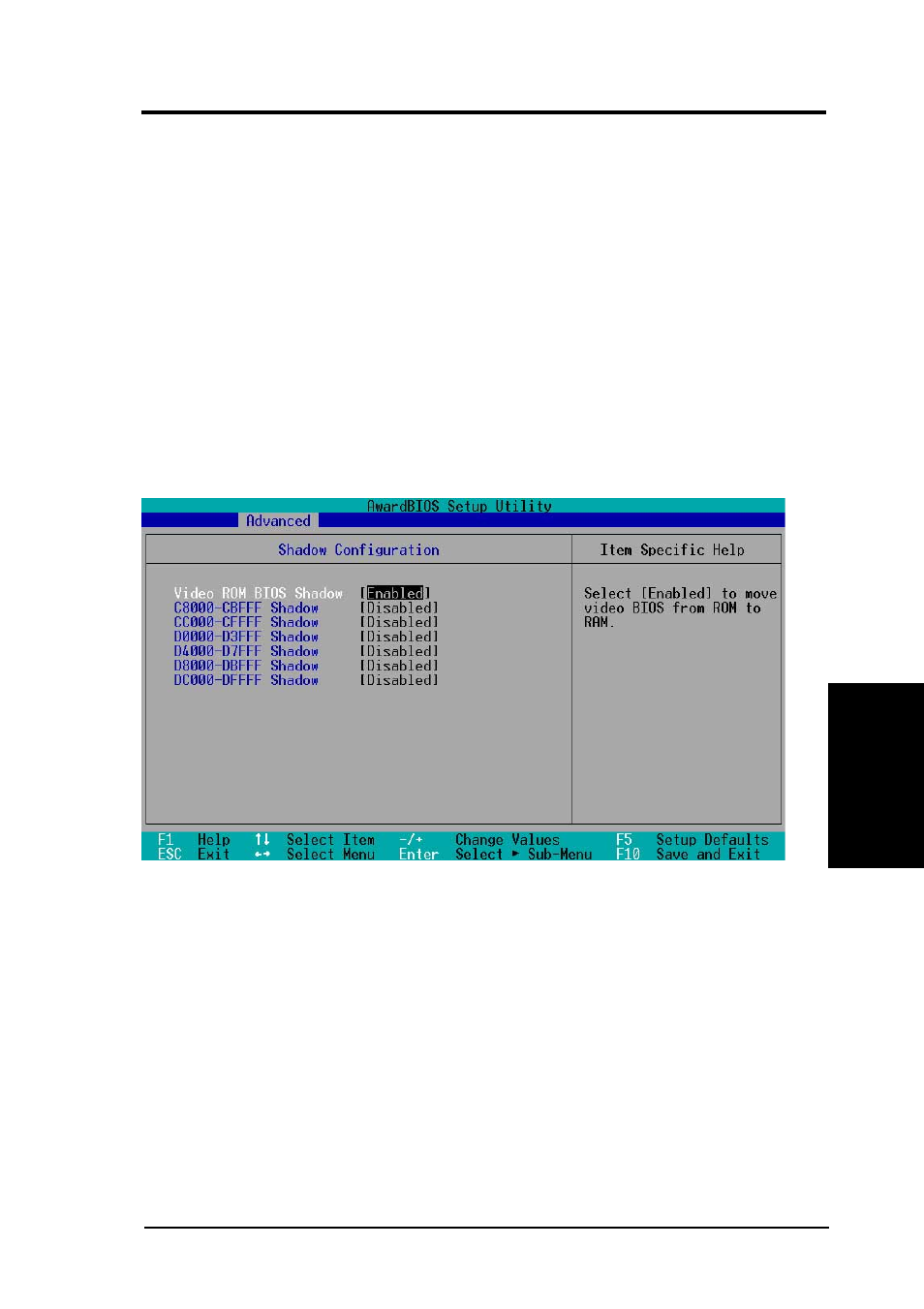 Bios setup, 4 shadow configuration | Asus A7S-VM User Manual | Page 65 / 90