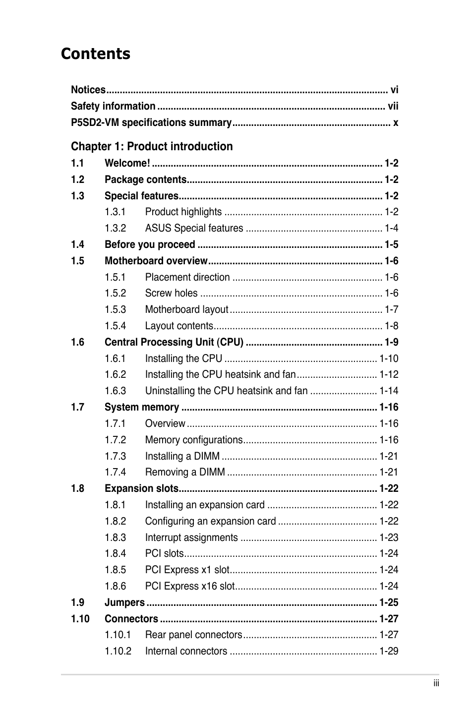 Asus P5SD2-VM User Manual | Page 3 / 94