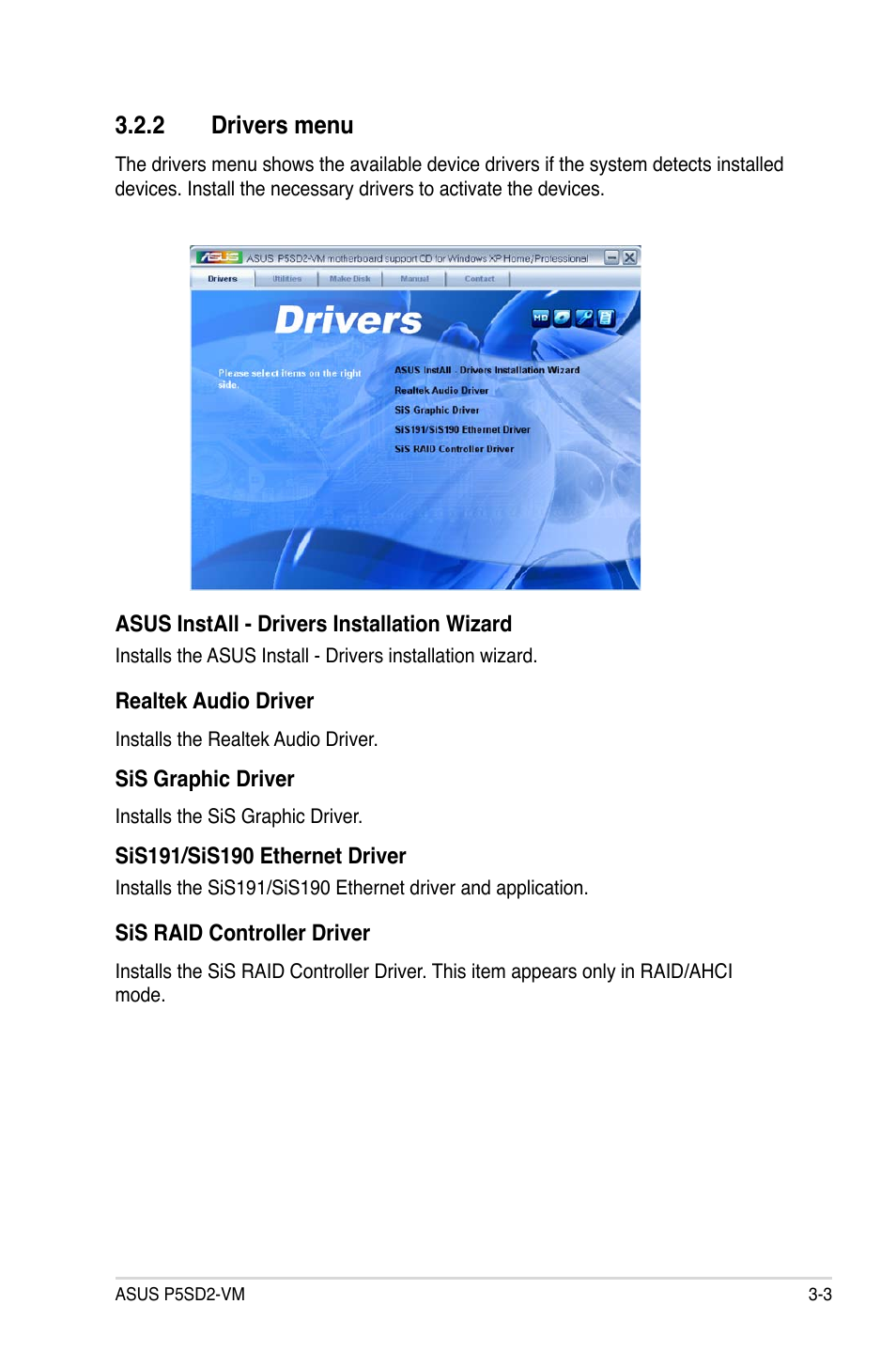 2 drivers menu | Asus P5SD2-VM User Manual | Page 85 / 94