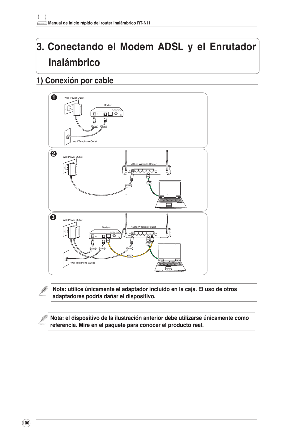 1) conexión por cable | Asus RT-N11 User Manual | Page 101 / 109