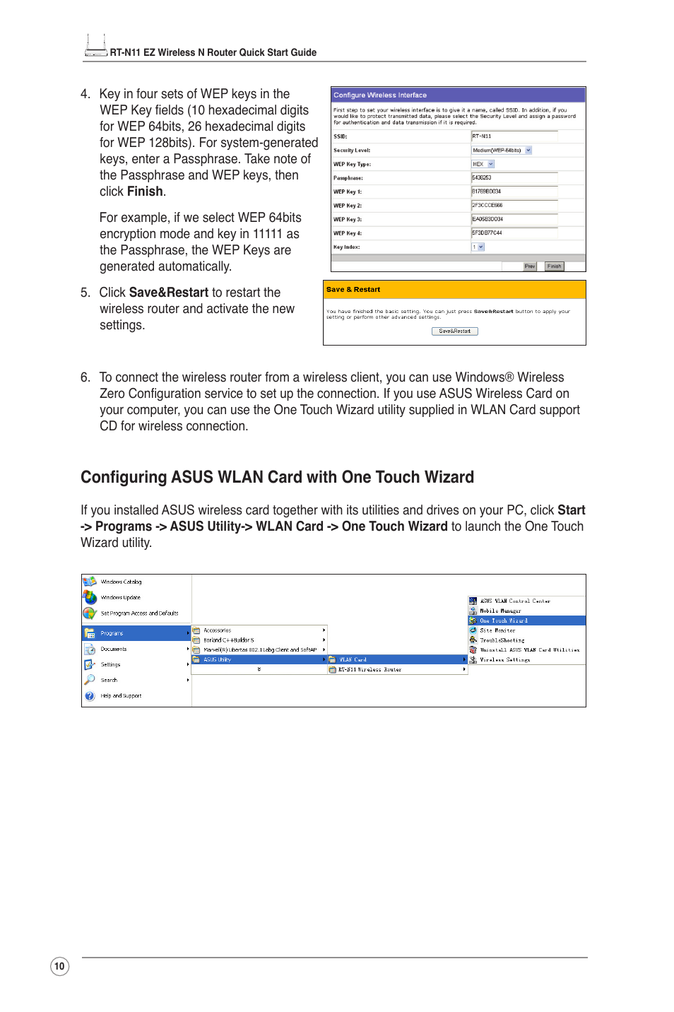 Configuring asus wlan card with one touch wizard | Asus RT-N11 User Manual | Page 11 / 109