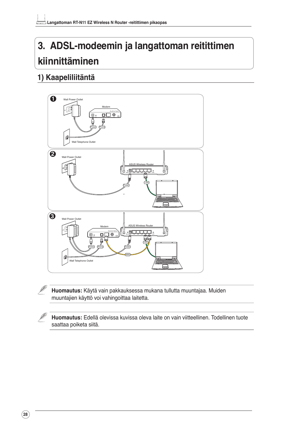 1) kaapeliliitäntä | Asus RT-N11 User Manual | Page 29 / 109