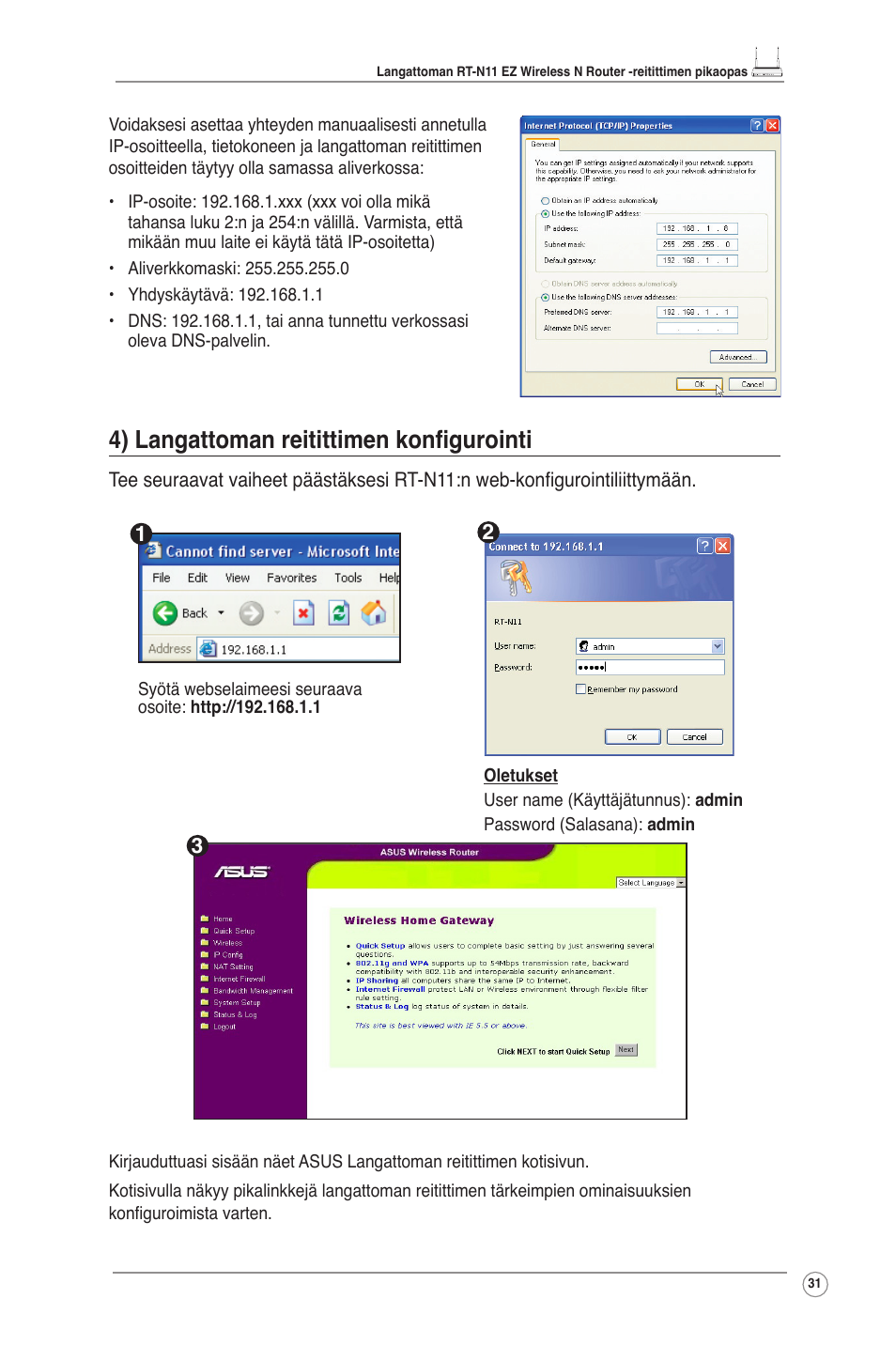 4) langattoman reitittimen konfigurointi | Asus RT-N11 User Manual | Page 32 / 109