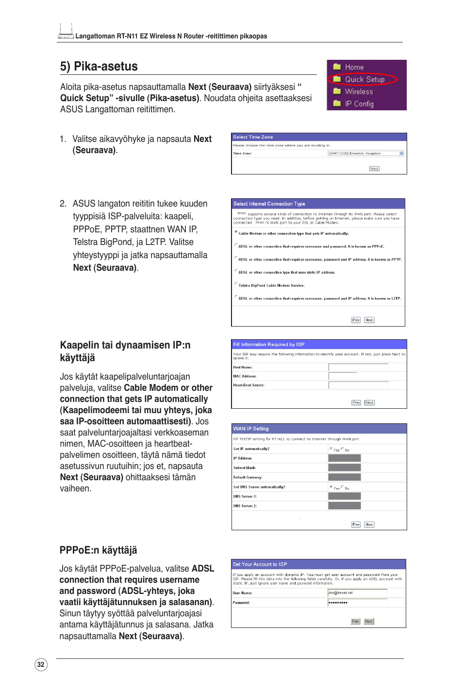 5) pika-asetus | Asus RT-N11 User Manual | Page 33 / 109