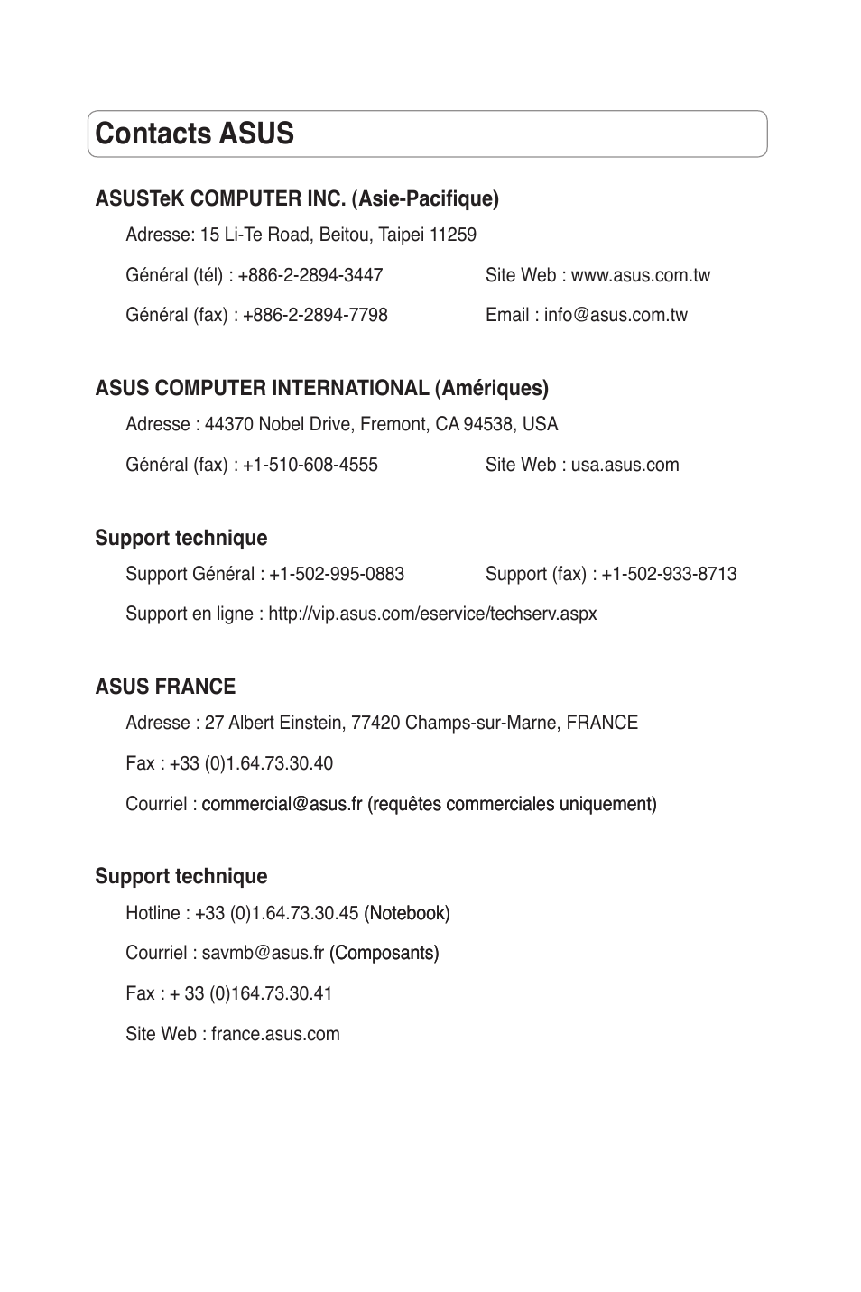 Contacts asus | Asus RT-N11 User Manual | Page 39 / 109