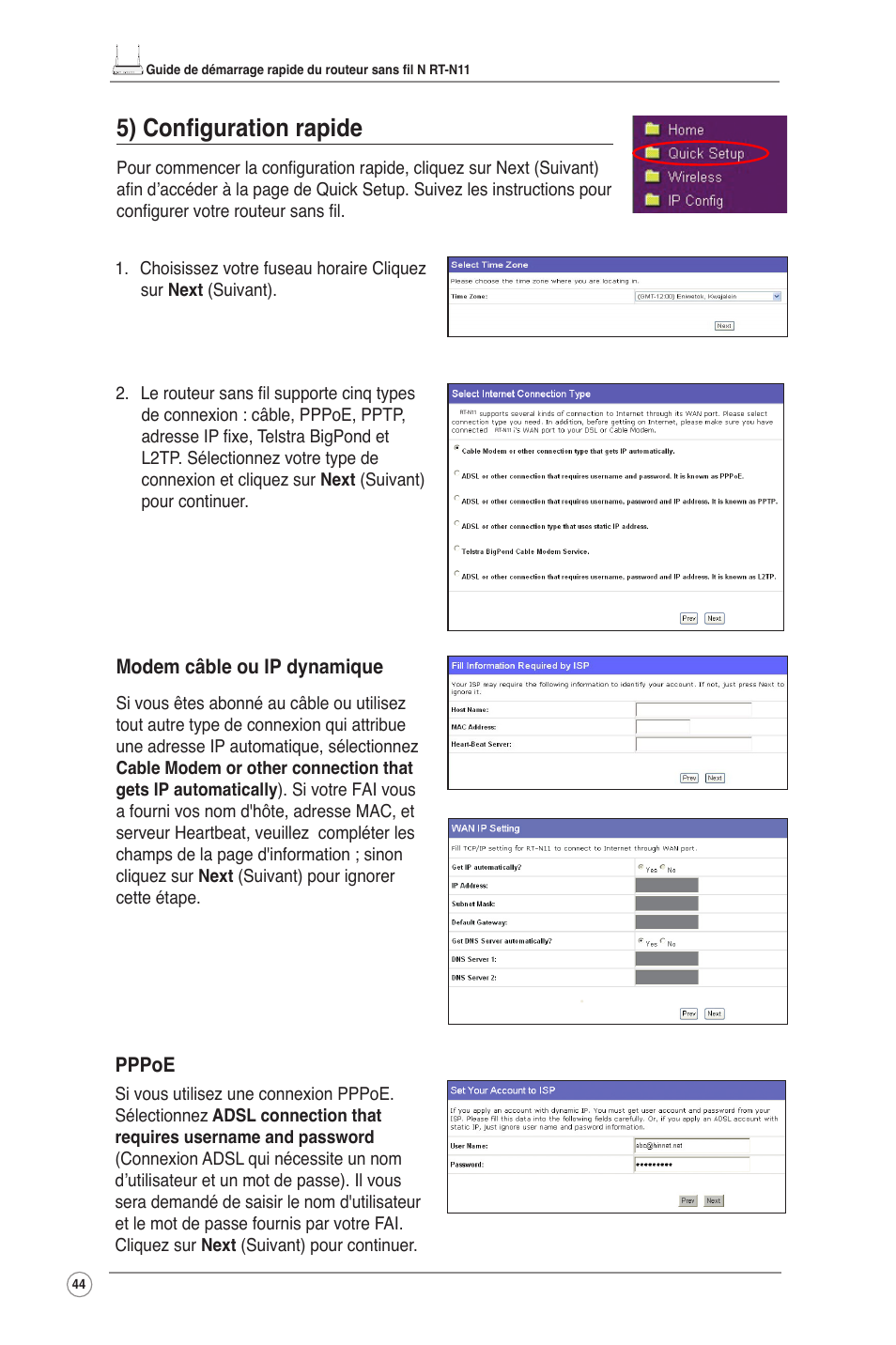 5) configuration rapide | Asus RT-N11 User Manual | Page 45 / 109