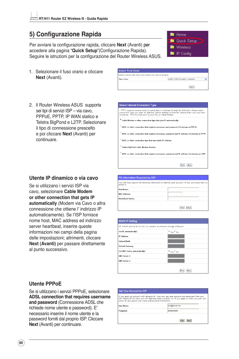 5) configurazione rapida | Asus RT-N11 User Manual | Page 81 / 109