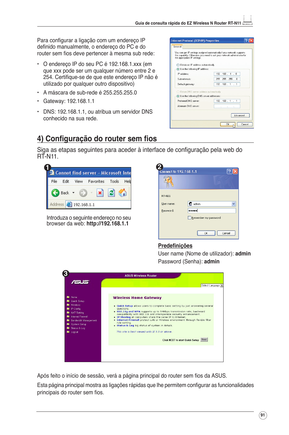 4) configuração do router sem fios | Asus RT-N11 User Manual | Page 92 / 109