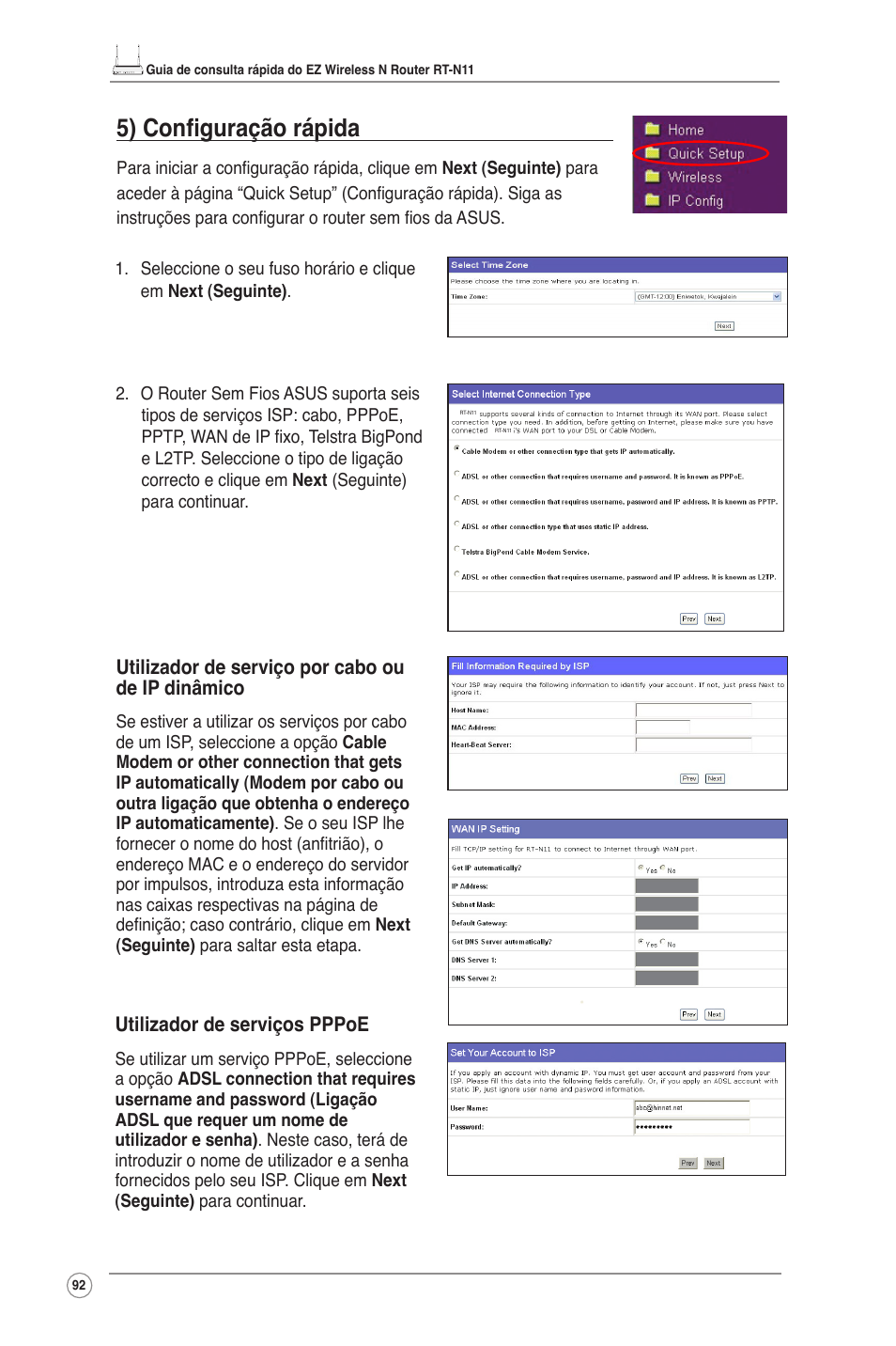 5) configuração rápida | Asus RT-N11 User Manual | Page 93 / 109