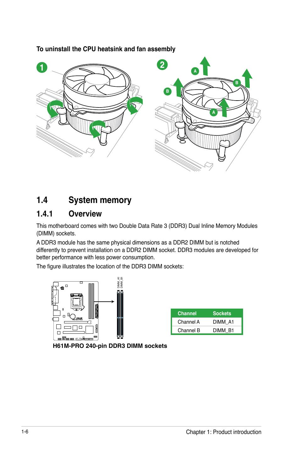 4 system memory, System memory -6, 1 overview | Asus H61M-PRO User Manual | Page 14 / 64