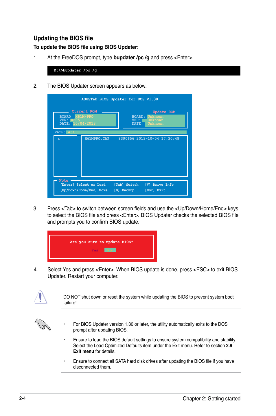 Updating the bios file | Asus H61M-PRO User Manual | Page 32 / 64