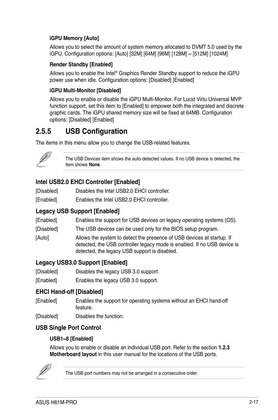 5 usb configuration | Asus H61M-PRO User Manual | Page 45 / 64