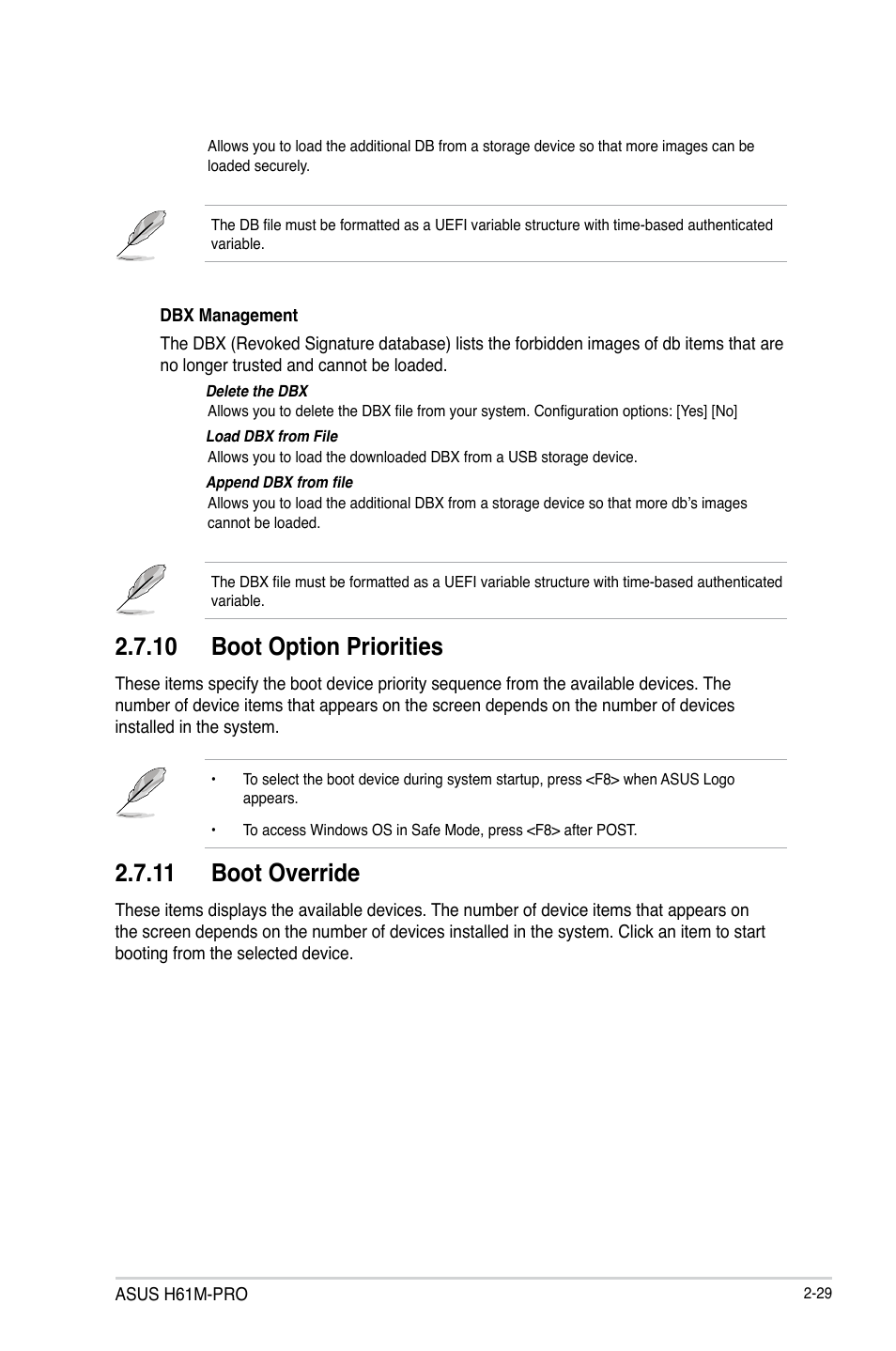 10 boot option priorities, 11 boot override | Asus H61M-PRO User Manual | Page 57 / 64