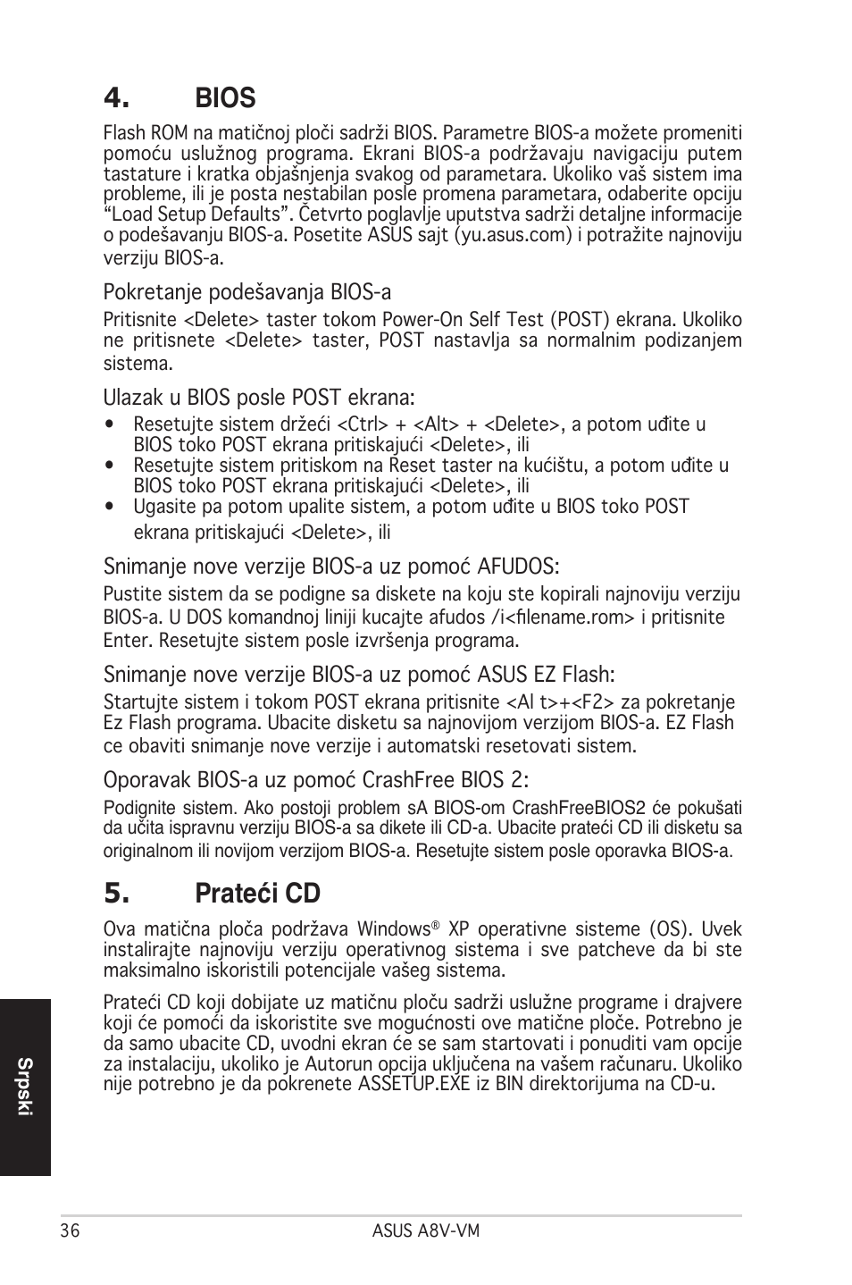 Bios, Prateći cd | Asus A8V-VM User Manual | Page 37 / 38