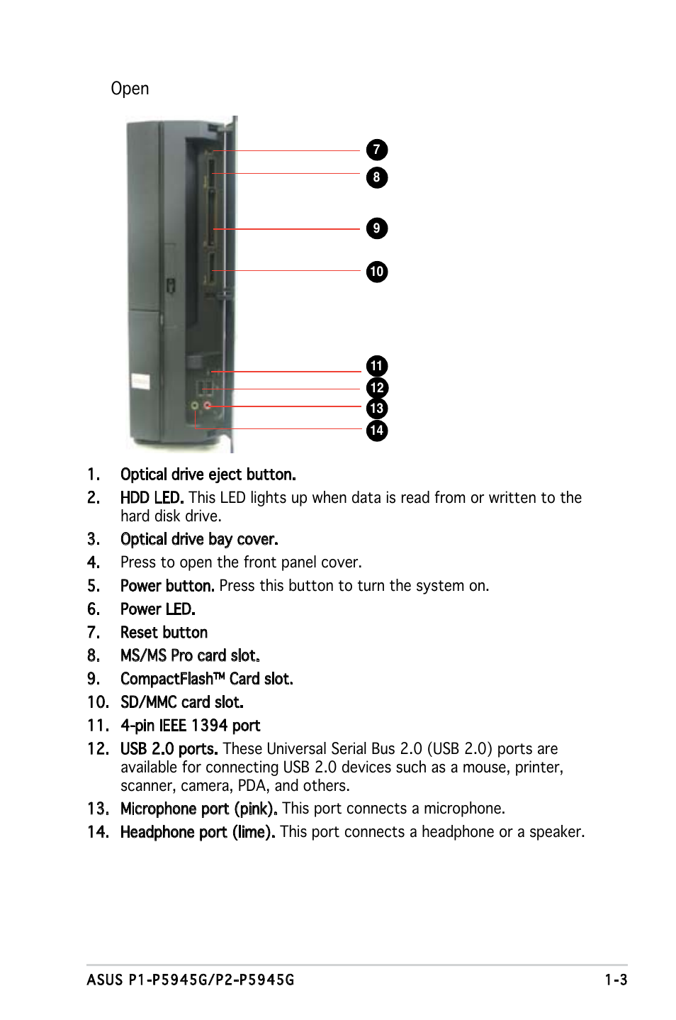 Open | Asus P1-P5945G User Manual | Page 13 / 92