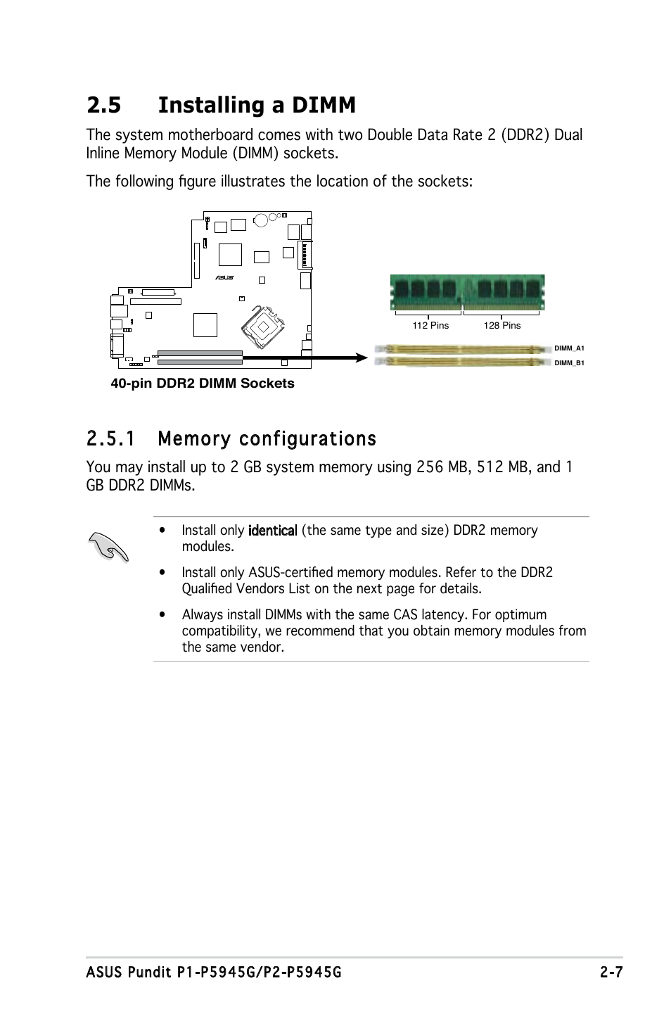 5 installing a dimm | Asus P1-P5945G User Manual | Page 23 / 92