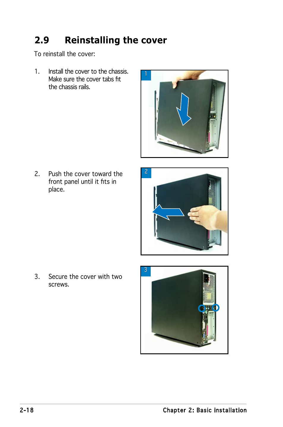 9 reinstalling the cover | Asus P1-P5945G User Manual | Page 34 / 92